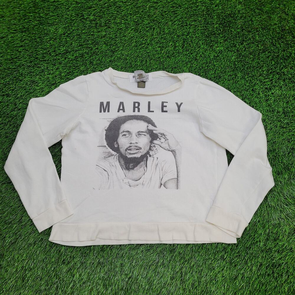 Bob-Marley Cropped Sweatshirt Women Large 20x21 Reggae White